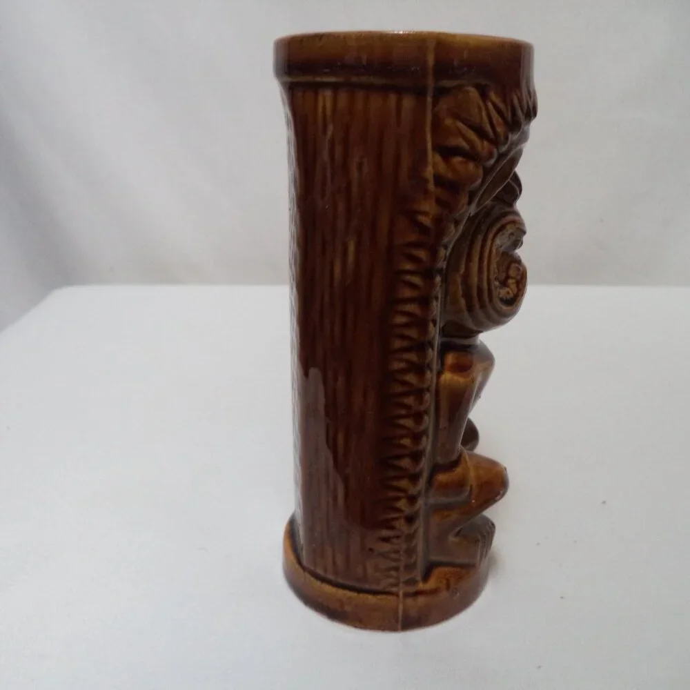 Vintage Hawaii Leilani Tiki Mug Cup Orchids Japan ceramic brown Full Body 6